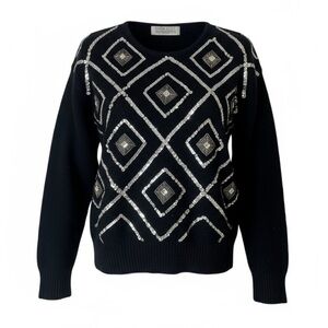 Vintage Karen Scott Petites Black Silk Angora Blend Sequin Beaded Sweater Black